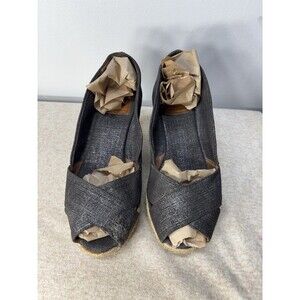 Tory Burch Metallic Filipa Canvas Espadrille Wedges Heels Size 8  ( Flaw)